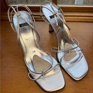 Silver Stuart Weirzman Strappy Healed Sandals Size 9.5B